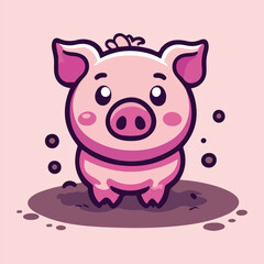 Cartoon Pig Playing in Mud vector illustration