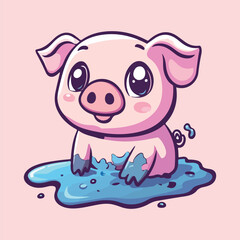 Cartoon Pig Playing in Mud vector illustration