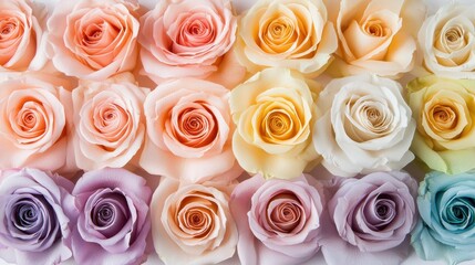 Dreamy Floral Arrangement Featuring Various Colors of Roses in Soft Pastel Tones