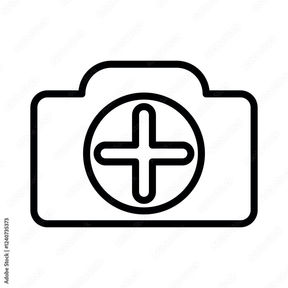 Poster camera plus vector icon