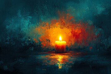 A Single Candle Illuminates A Dark, Textured Background, Symbolizing Hope, Remembrance, Or Solitude In A Contemplative Setting.