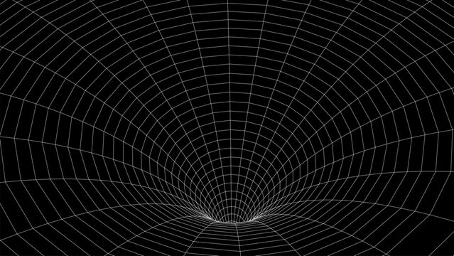 Abstract wireframe tunnel. Light science wormhole. Vector 3D portal grid. Futuristic fantasy funnel.