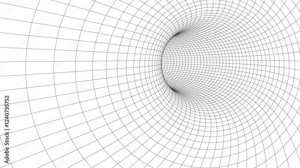 Wall mural abstract wireframe tunnel. light science wormhole. vector 3d portal grid. futuristic fantasy funnel.