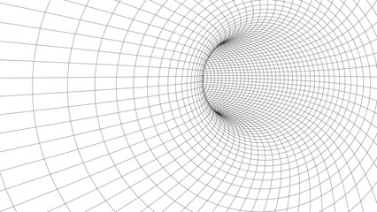 Abstract wireframe tunnel. Light science wormhole. Vector 3D portal grid. Futuristic fantasy funnel.