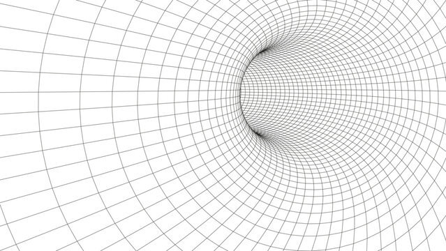 Abstract wireframe tunnel. Light science wormhole. Vector 3D portal grid. Futuristic fantasy funnel.