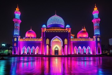 Obraz premium Colorful Mosque at Night with Vibrant Lights