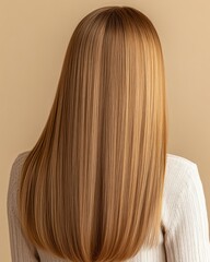Naklejka premium Long, Smooth, Glossy, Straight Hair of a Woman on a Neutral Background Representing Elegance and Beauty in Hair Care