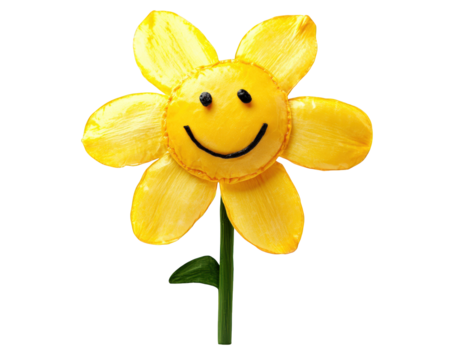 Cheerful yellow flower with smiling face, bright and isolated on transparency background, radiating happiness and joy - Powered by Adobe
