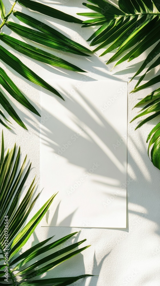 Poster empty canvas surrounded by lush green leaves during daylight creates a serene space for creative exp