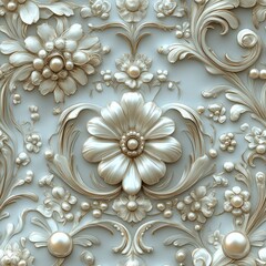 Seamless luxury Victorian rococo decor with pearls and gold pattern