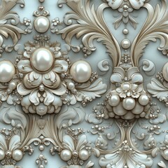 Seamless luxury Victorian rococo decor with pearls and gold pattern