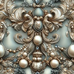 Fototapeta premium Seamless luxury Victorian rococo decor with pearls and gold pattern