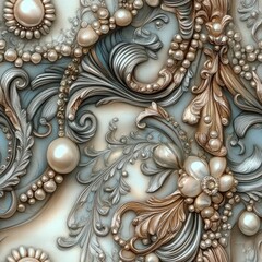 Seamless luxury Victorian rococo decor with pearls and gold pattern
