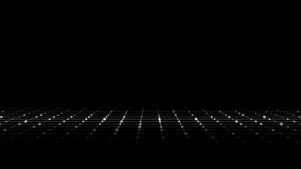 Naklejka premium Technology wireframe landscape. Vector perspective grid. Digital space. White mesh on a black background.