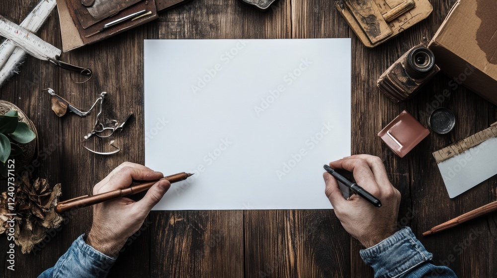 Leinwandbilder creative workspace with blank paper ready for artistic expression in a rustic setting during dayligh