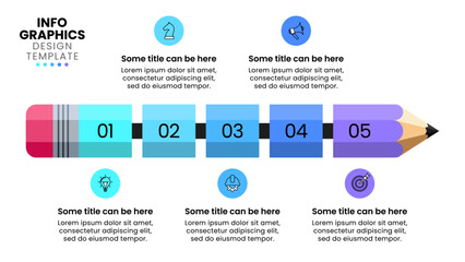 Infographic template. Pencil with 5 steps and numbers