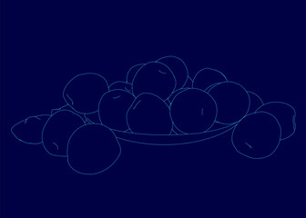 A blue background with many nectarines. The nectarines are arranged in a way that they look like they are overlapping each other