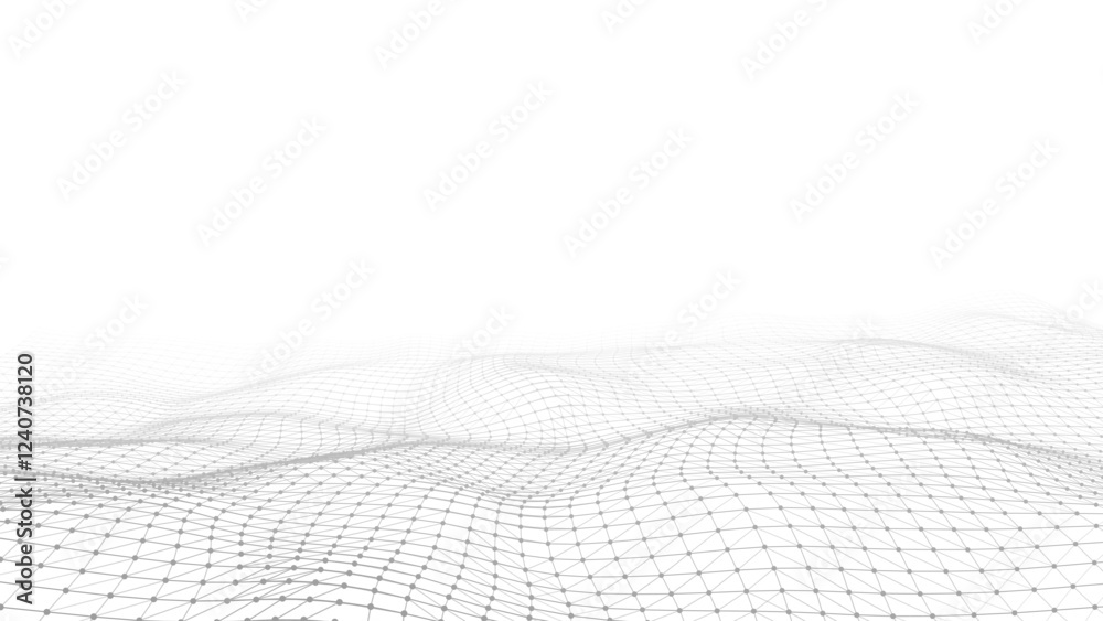 Poster futuristic technology wave. digital cyberspace. abstract vector wave with moving particles. big data