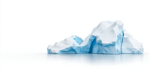 Glacier melting into a lake, isolated on white background