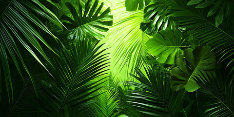 wallpaper of Dense rainforest with sunlight filtering through, isolated on white background