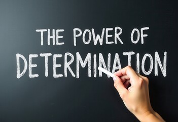 Fototapeta premium The Power of Determination Shines Bright on a Blackboard with White Chalk Contrast Motivational quotes best for wall art or print