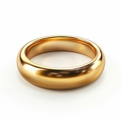 Elegant gold wedding band on white background.