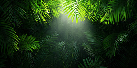 wallpaper of Dense rainforest with sunlight filtering through, isolated on white background