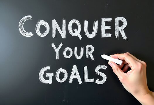 Conquer Your Goals: Handwriting Motivation on a Blackboard with Chalk  Motivational quotes best for wall art or print