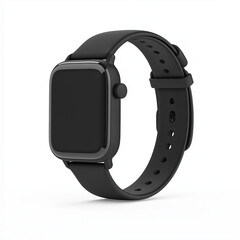 A sleek smartwatch, wearable technology, minimalist design, black band, isolated on white background