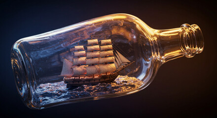 Fototapeta premium Sailing Vessel in Glass Bottle