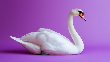 Fototapeta premium white swan with white feathers isolated on mauv background