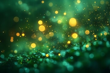 Enchanting Green Bokeh with Golden Sparkles for Magical Background Design