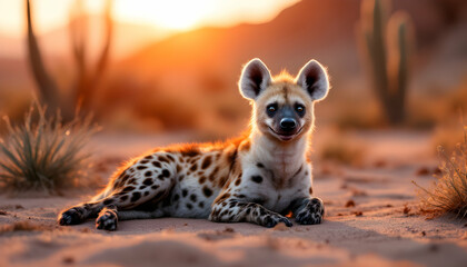 Obraz premium Striped Hyena at Golden Hour in African Savanna