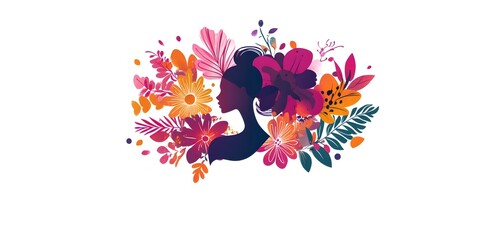 Fototapeta premium Women's history month celebration background with colorful pastel flowers. copy space. white background
