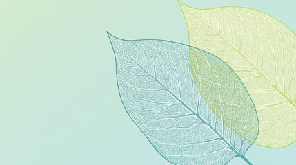 Two translucent leaves on a pastel background.