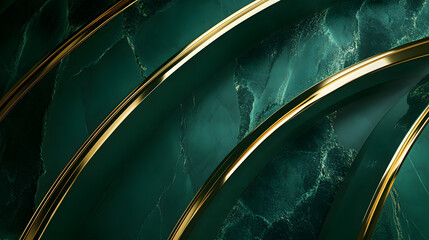 A luxurious emerald green design with elegant curves, geometric accents, and polished metallic finishes, perfect for sophisticated branding and premium visual experiences.
