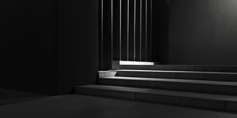 Fototapeta premium An abstract and clean composition with a stark black backdrop, Minimalist lines and shapes in monochrome, Contemporary minimalist style