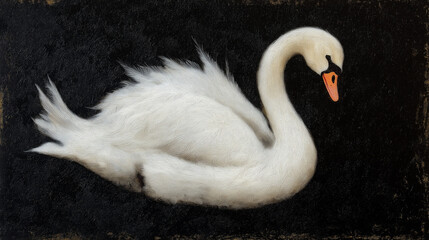 Fototapeta premium white swan with white feathers isolated on black background