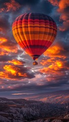 Fototapeta premium Scenic Sunrise over Cappadocia, Turkey with Colorful Hot Air Balloon and Rock Formations