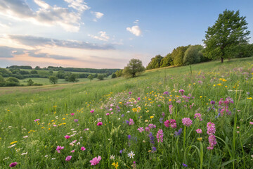 Spring meadow filled with wildflowers