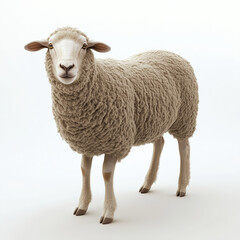 Fototapeta premium A full-body photograph of an isolated sheep on a white background, in a photorealistic style, high resolution, ultra-wide angle, depth of field photography, hyper-realistic, super-detailed, 
