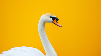 Fototapeta premium white swan with white feathers isolated on yellow background