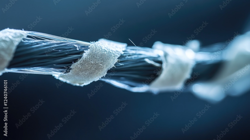 Poster a close-up shot of electrical tape wrapped around a frayed wire connection, demonstrating a wire rep