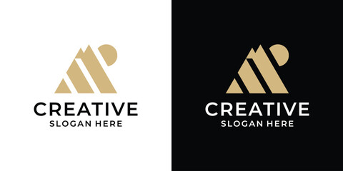 Simple Mountain and moon Logo Design Template