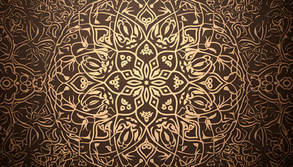 Intricate golden mandala design on a dark background, showcasing detailed floral patterns