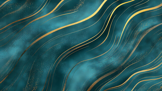 A luxurious teal design with abstract flowing lines and smooth gradients, creating a sense of modern elegance.