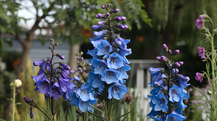Delphinium flowers blooming in a garden.