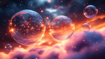 Fototapeta premium neon soap bubbles of different sizes