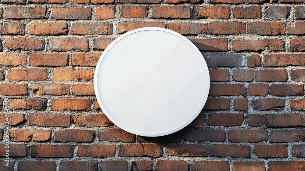 Poster a crisp white round signboard mockup placed on a textured brick wall, offering a clear and clean spa
