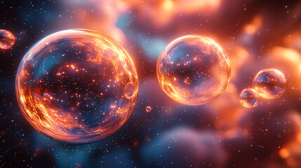 neon soap bubbles of different sizes